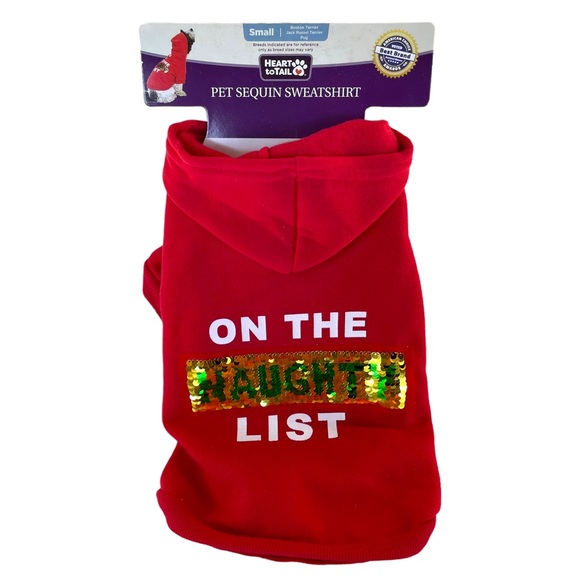 NWT Heart to Tail "On the Naughty List" Red Sweatshirt Sequin X-mas Hoodie Small - Picture 4 of 10